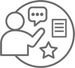 Profile of person with captions around them